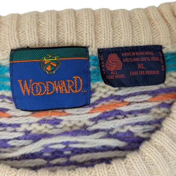 Vintage 80s 90s Woodward Abstract Pattern Sweater Mens XL 100% Shetland Wool - Picture 5 of 10